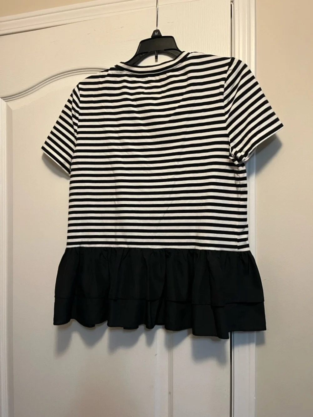 kate spade Black and White Striped Short Sleeve Peplum Tee - Picture 2 of 4